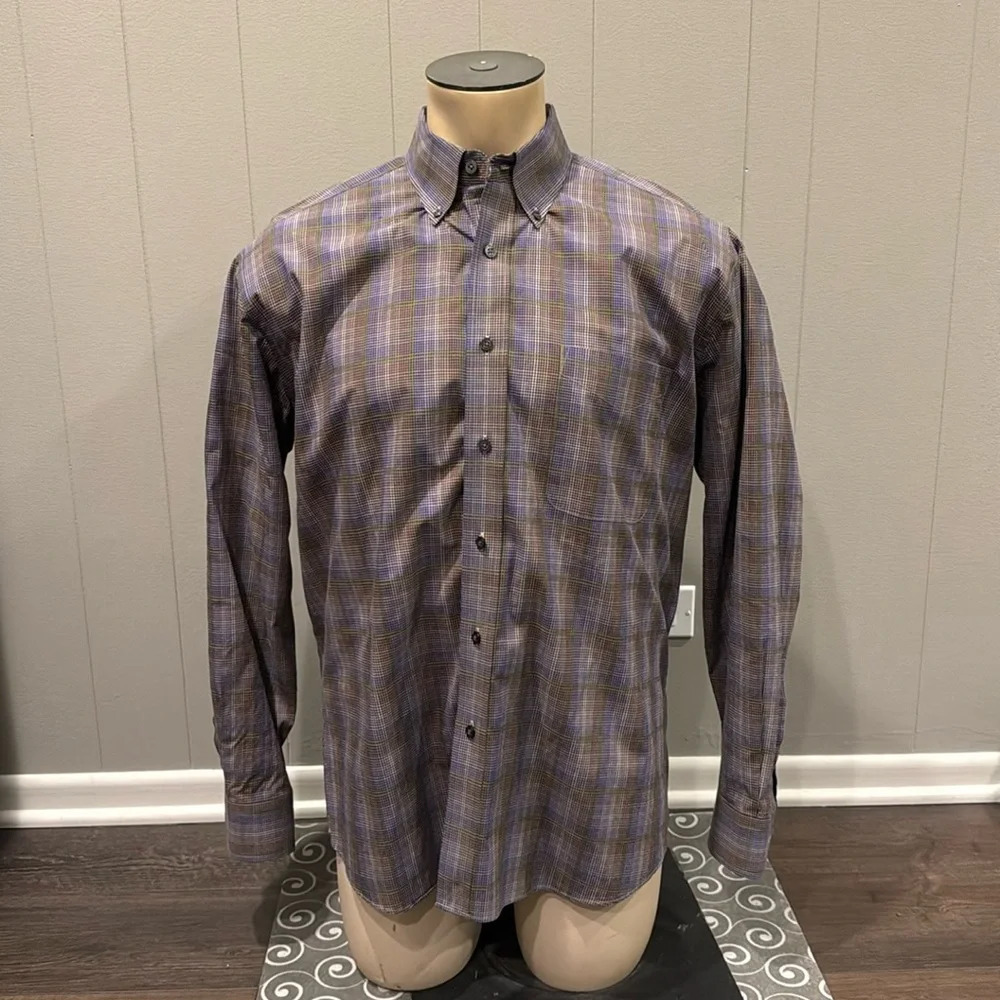 Alan Flusser Men’s Large Button Down Dress Shirt Checks Pockets